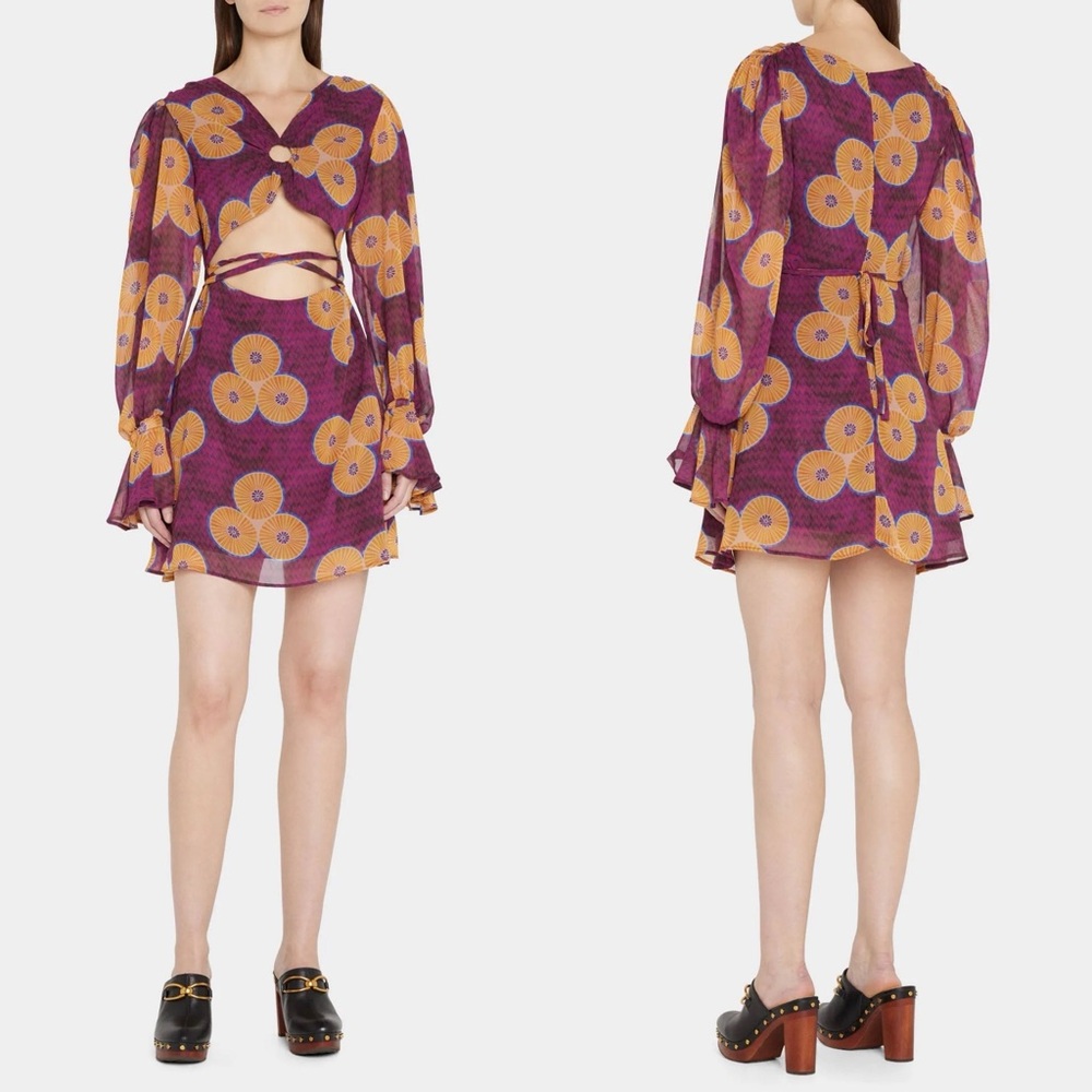 Autumn Adeigbo Amelie Printed Cut-Out Mini Dress Purple Womens 4 New NWT - Picture 4 of 17